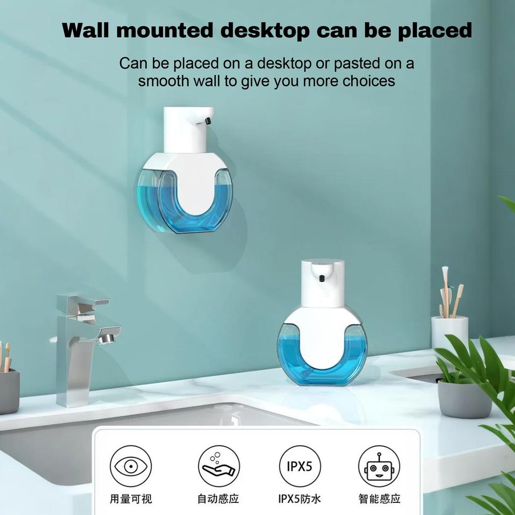Touchless Foaming Soap Dispenser (15oz/420ml), USB-rechargeable, 4-level Adjustable. Wall-, Kid-friendly. Perfect For Kitchen & Bathroom.