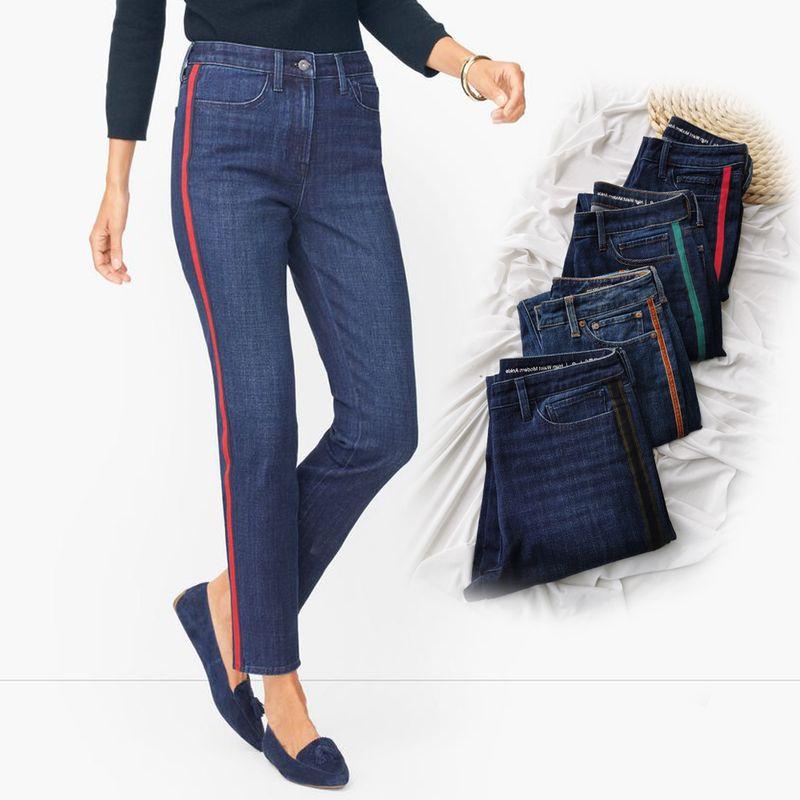 

20% off for 1 Piece, 50% off for 2 Pieces, Tal Home Spring High Waist Elastic Decoration Slim Looking Color Hem Retro Straight-leg Nine Points Denim Youpin TAL Straight-leg dark blue Red Strip 18W