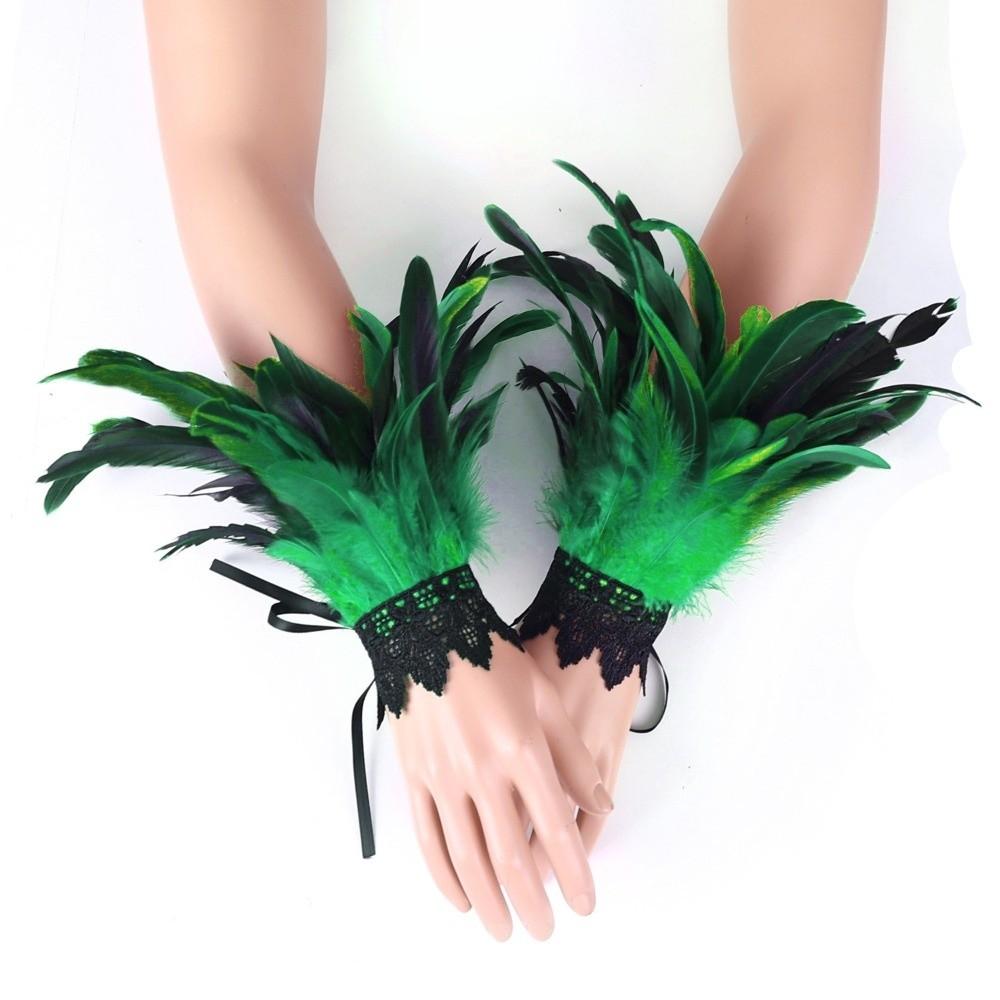 Lace Halloween Arm Cuff Gloves Adjustable Wristband Vintage Fluffy Feather Wrist Cuffs Carnival