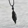 Unisex Natural Obsidian Rhombus Pendant Necklace – Woven Rope Crystal Jewelry, Personalized Fashion Couple Gift.