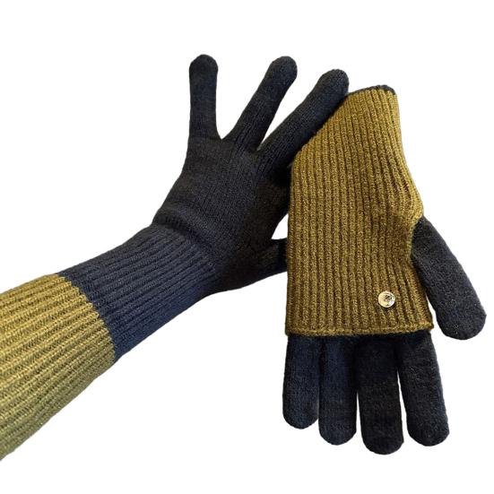 

Складные вязаные перчатки двойной длины, теплые перчатки с сенсорным экраном, эластичные перчатки на запястье с цветовыми блоками, длинные перчатки для женщин и мужчин для набора текста и повседневных дел зелёный