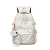 Cute Pastel Quilted Backpack for Women,Girls,Students & Teens,Embroidered Daypack with Smile Patch & Plush Charm,Kawaii Rucksack