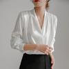 Elegant V-Neck Satin Blouse Women Lightweight Acetate Chiffon Shirt Slim Fit Office Wear 2026