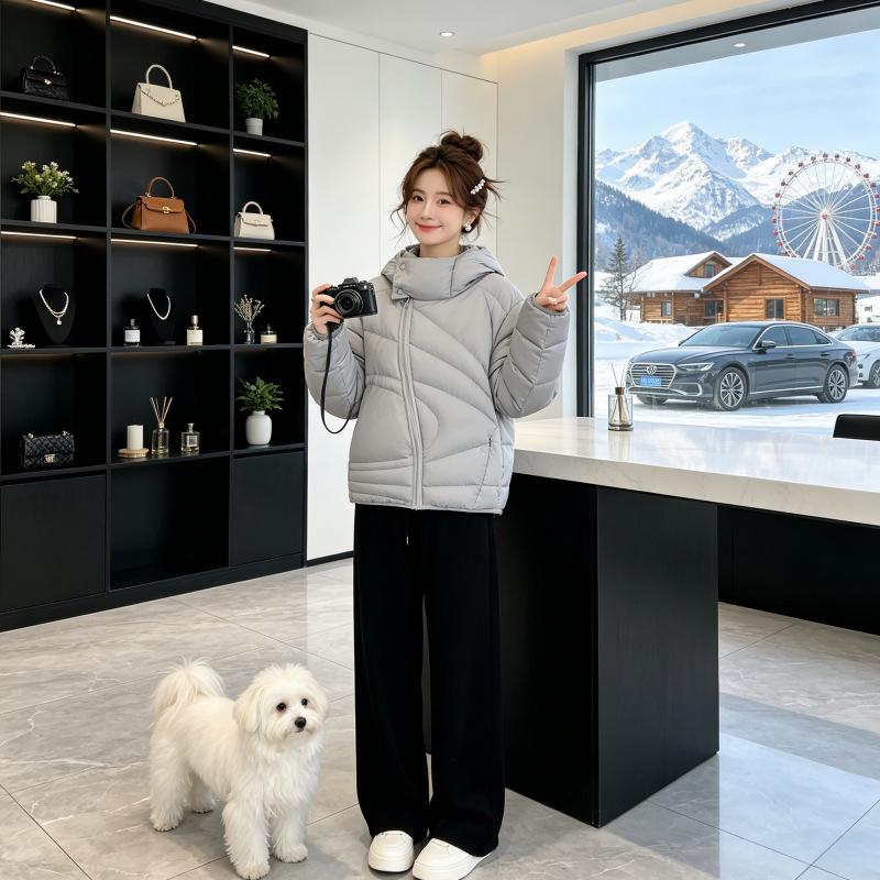 Winter New Oblique Placket Loose Large Size Hooded Cotton Clothing Women's Fashion Couple Thickened Warm Jacket