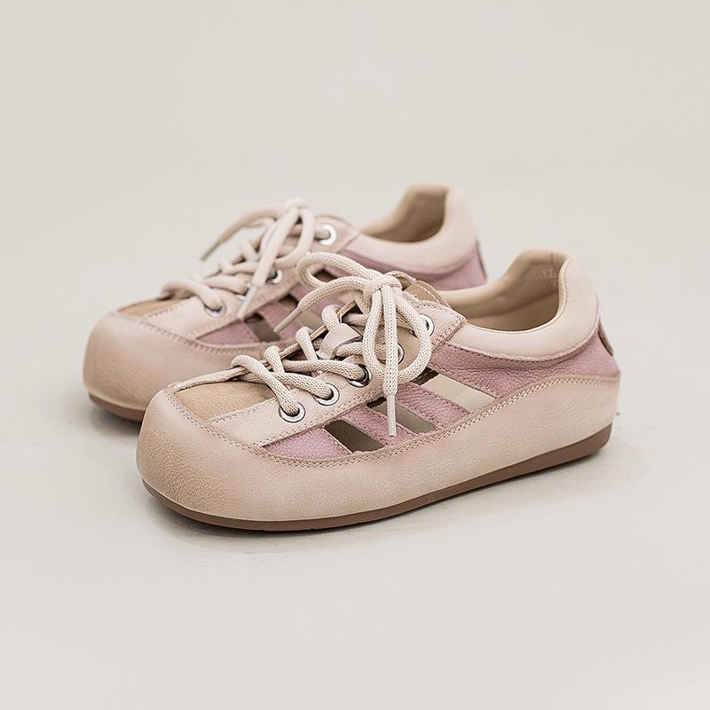 Johnature College Style Hollow-out Sandals Genuine Leather Round Toe Comfortable And Breathable Women's Shoes