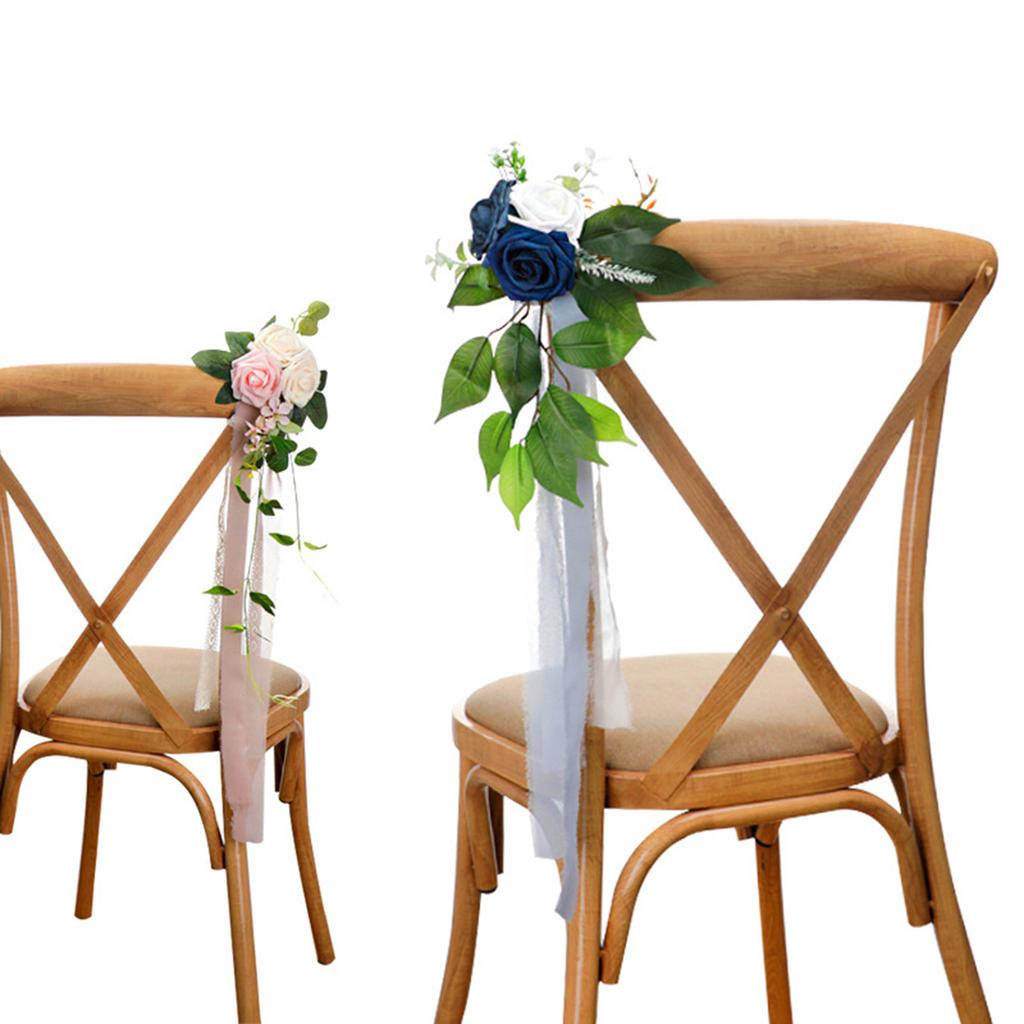 Wedding Chair Back Flower Elegant Artificial Flowers and Leaves Outdoor Wedding Aisle Decoration 50x13cm