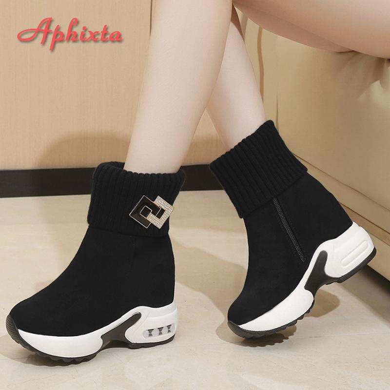 Fashion Aphixta Winter Snow Boots 5cm Height Increasing Women Shoes Short Plush Wedge Heel Ladies Shoes botas mujer invierno 2025