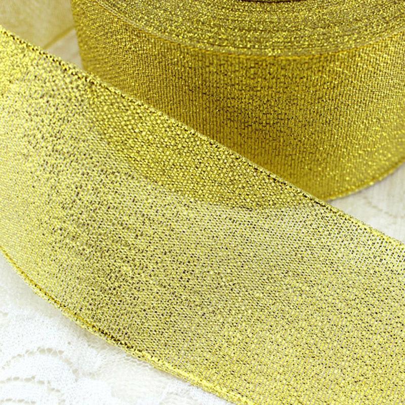 (25 Yards/roll) 50mm Gold And Silver Christmas Gift Packaging Ribbon High Quality Wedding Shiny Metal Ribbon