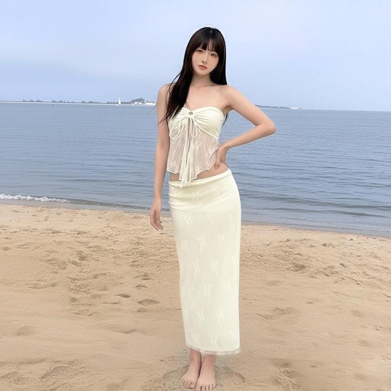 Women's 2025 Push-Up Bikini Set: Three-Piece Swimsuit with Long Skirt, Underwire Support, Beach & Resort Wear.
