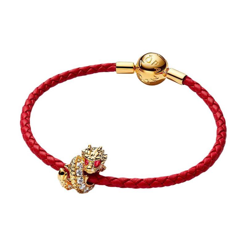 Pandora Little Golden Dragon Story Chain Bracelet Women s Red ZT2493 золотой