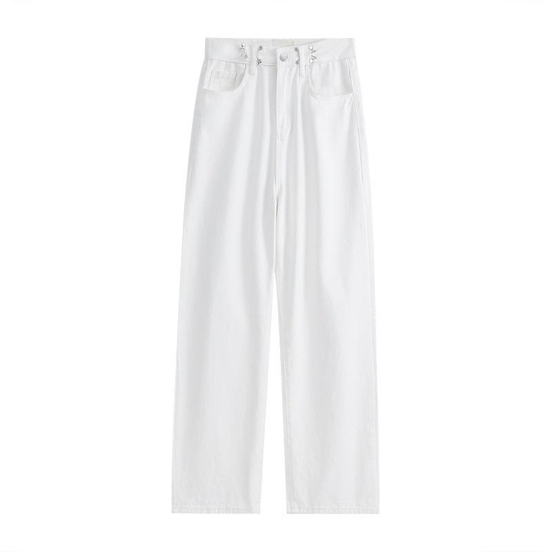 Women s Adjustable High-Waisted Wide-Leg Jeans - Summer/Autumn Korean Style Straight Drape Vibe XL