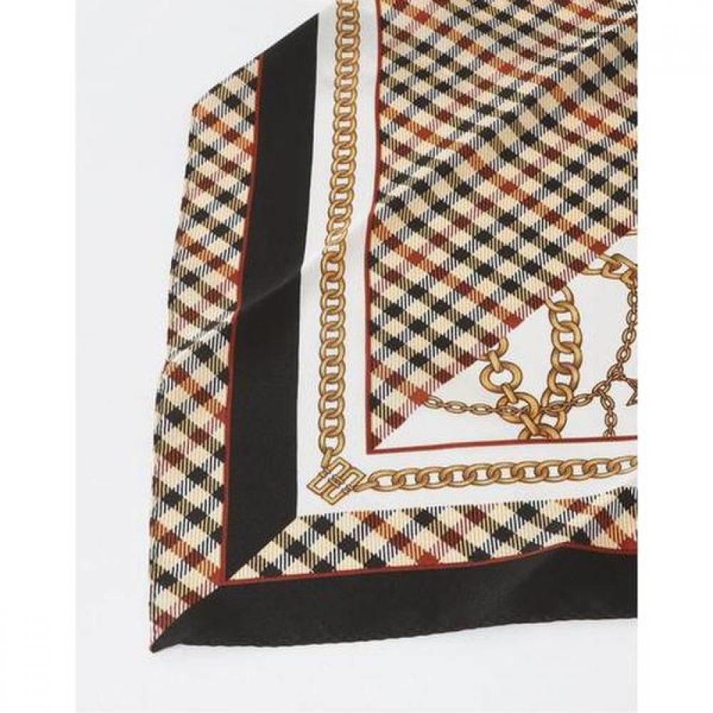 Dcsc3e824iv [daks Gift] [silk 100 ] Ivory Check Chain Petite Triangle Scarf   Ring Set