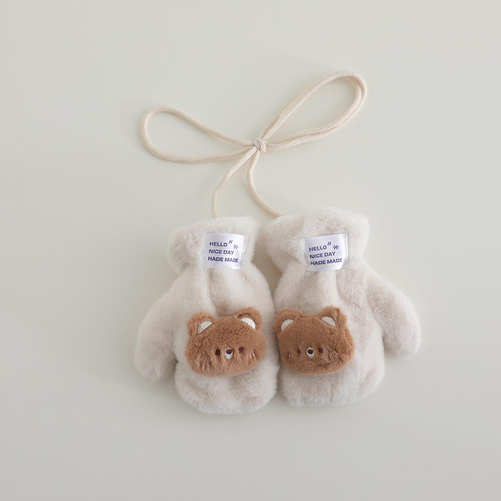 2-5 Years Old Kids Boys Girls Cartoon Bear Plush Full Finger Gloves Winter Thick Warm Gloves Toddler Outdoor Cold-Proof Mittens