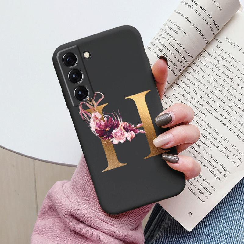 For Samsung Galaxy S22 S 22 Plus Case Flower Gold Letter A Z Soft Silicone Phone Cover For Samsung S22 Ultra Bumper S22+ Shell