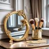 Light Luxury Palace Retro French Carved Wind Gilt Hollow Bow Relief Makeup Mirror Vanity Mirror Tabletop Decoration Living Room
