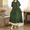 Plus Size Women Casual Loose Long Vintage Floral Summer Dress Short Sleeve Cotton Linen New In Dresses