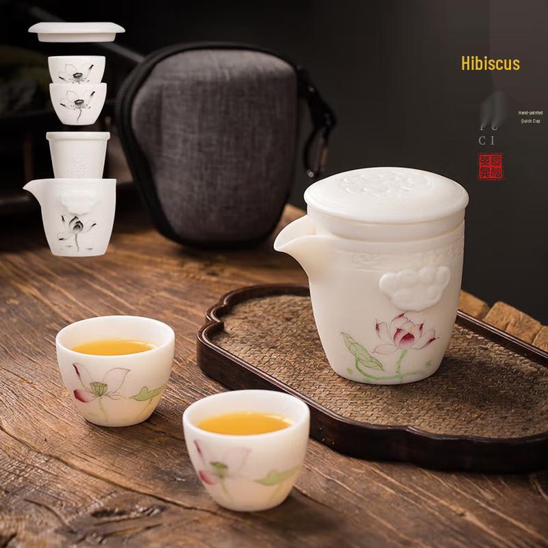 Ink Lotus Ceramic Travel Tea Set