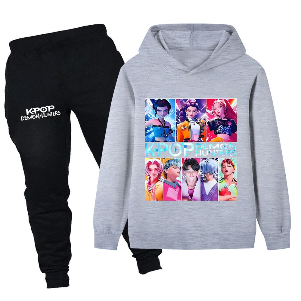 PB1230 Kinder Jungen Mädchen Kpop Mira Zoey Rumi Sajaboys Print Langarm Kapuzenpullover Hose Hosen Kleidung Sets