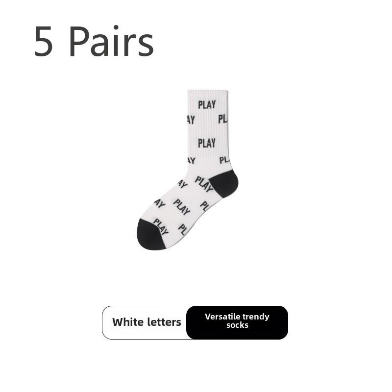 

5 Pairs of Women s Casual Striped Print Deodorant Wicking Mid Tube Socks average size