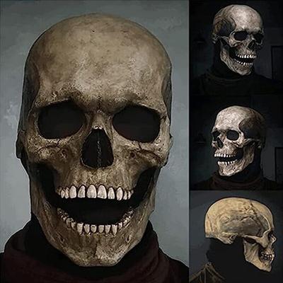 New Model Skull Mask with Movable Mouth, Skull Hood with Movable Jaw, Halloween Horror Helmet Face Mask