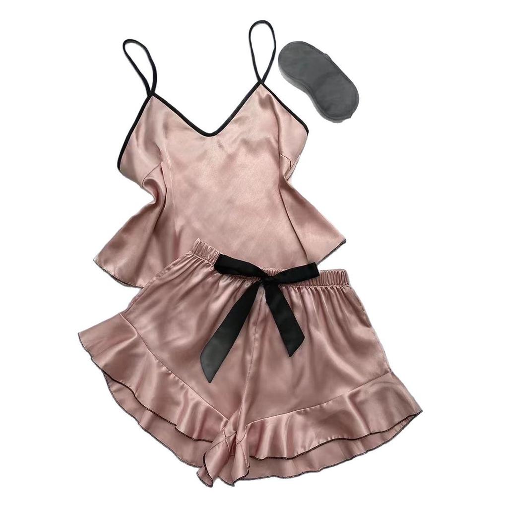 Women's Imitation Silk Two-Piece Pajama Set - Sexy Camisole & Shorts for Summer