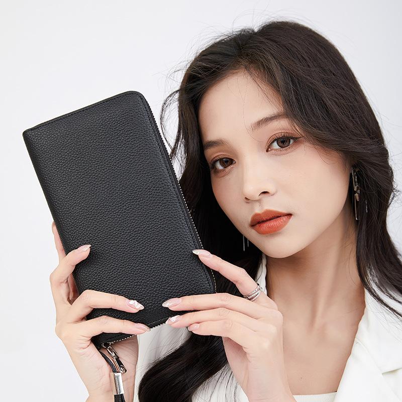 Japansk damplånbok första lagret kohud lång stor kapacitet kortfack flerkortplats stöldskydd borste dragkedja kuvertväska