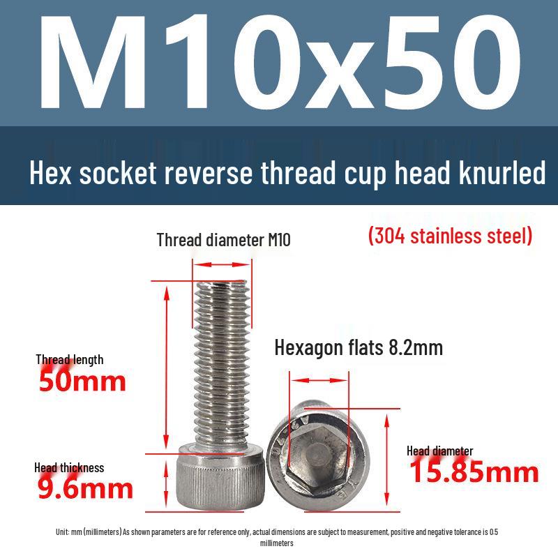 Yigu Yigu 304 Stainless Steel Reverse Thread Knurled Hex Socket Cup Head M6-M12 Screws