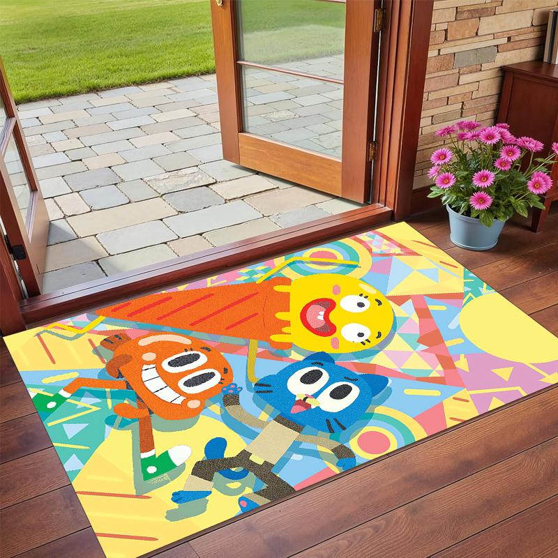 Anti‑Slip Crystal Velvet Floor Rug, Amazing World of Gumball Design Carpet for Indoor Living Bedroom Home Decoration