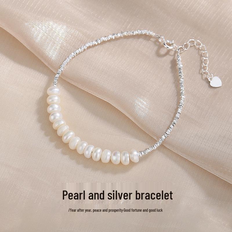 Natural Freshwater Pearl & Sterling Silver Women's Bracelet - Trendy S925 Design
