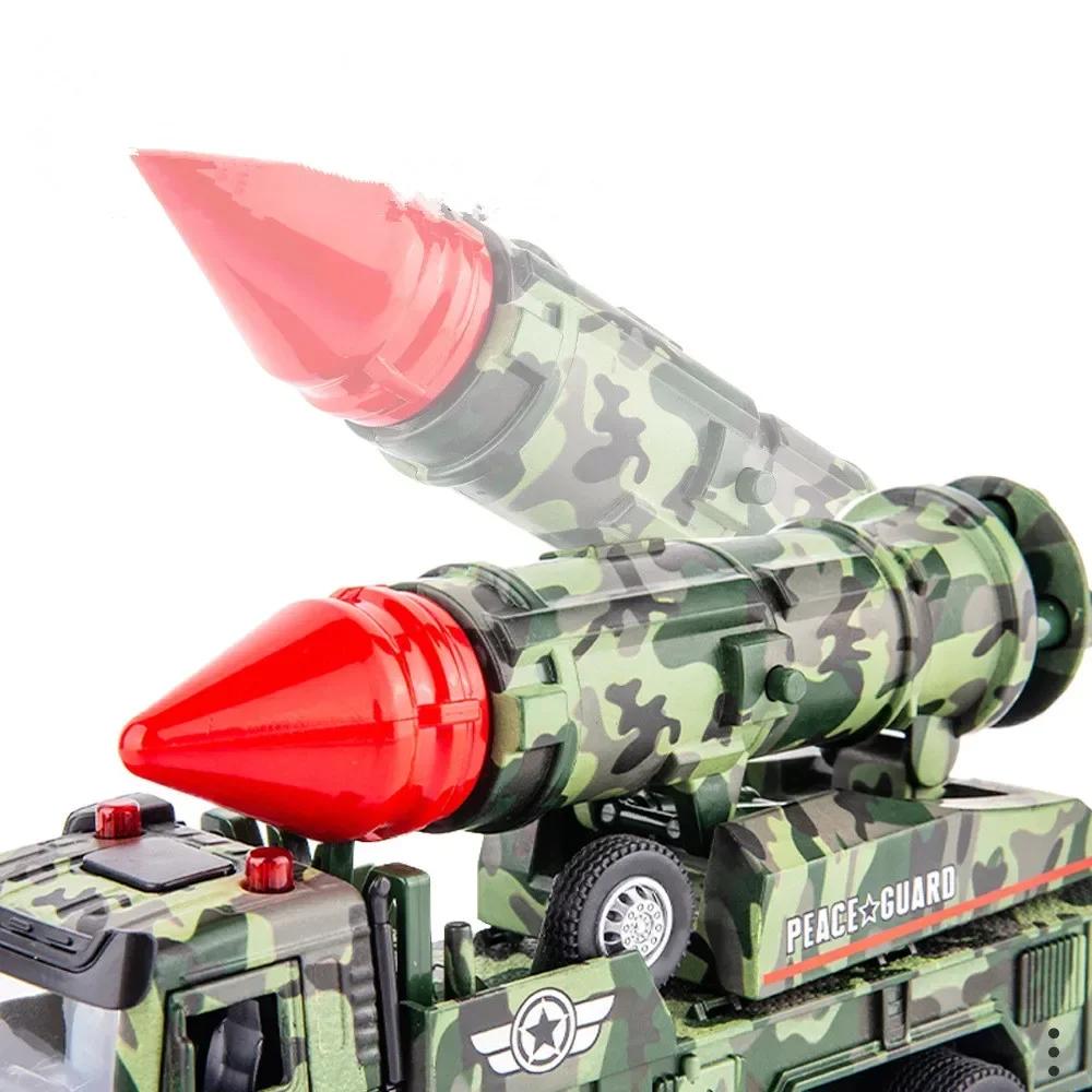 Alloy Truck Model 1/32 Rocket Launcher Trucks Metal Diecasts Model Toy Vehicle Sound and Light Pull Back Car Toys for Boys