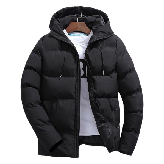 Winter Men Jacket Hooded Slim Fit Long Sleeve Drawstring Pockets Windbreaker for Daily Wear