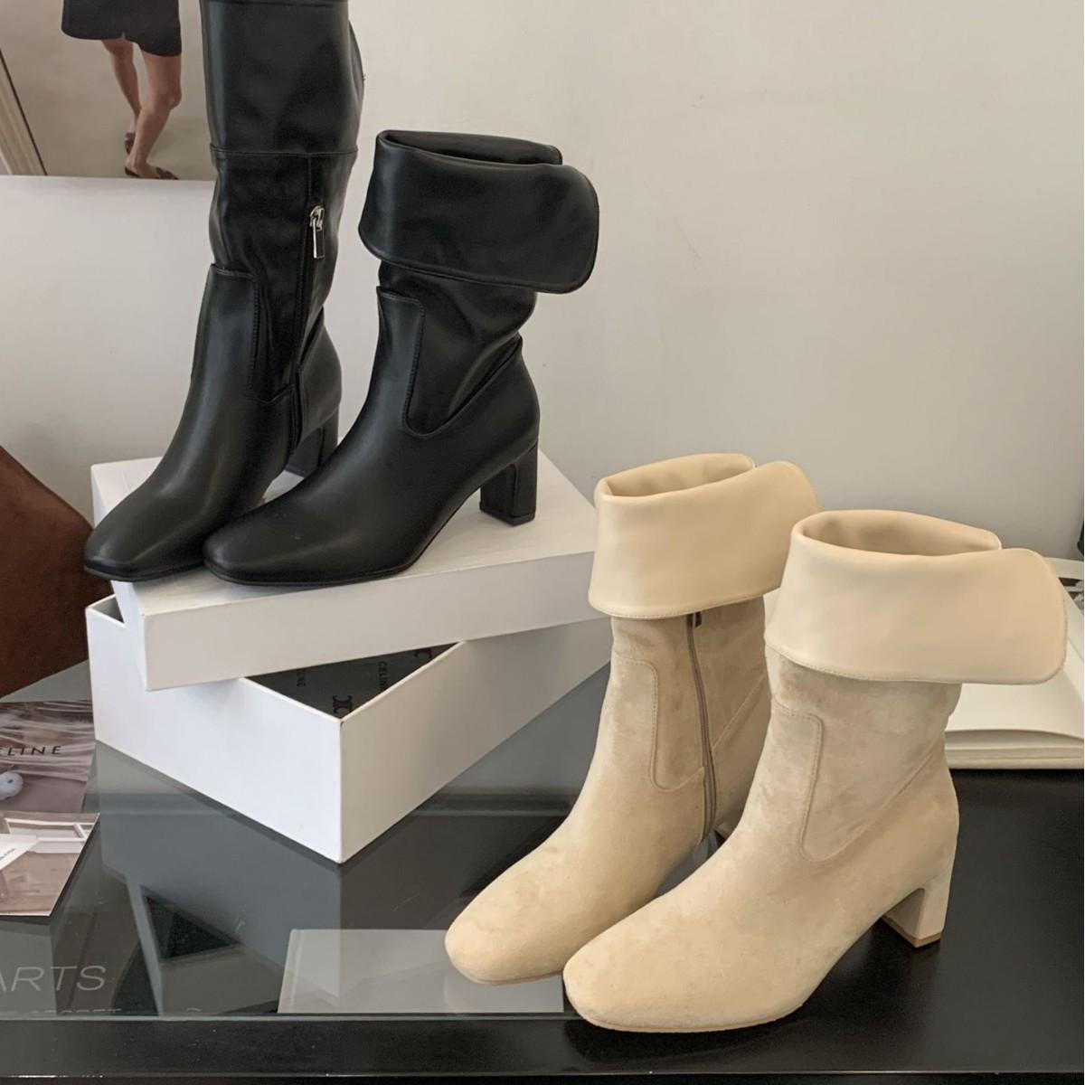

2025 new summer round head side zipper thin thick heel versatile fashion medium tube two wear knight women s short boots 39 чёрный