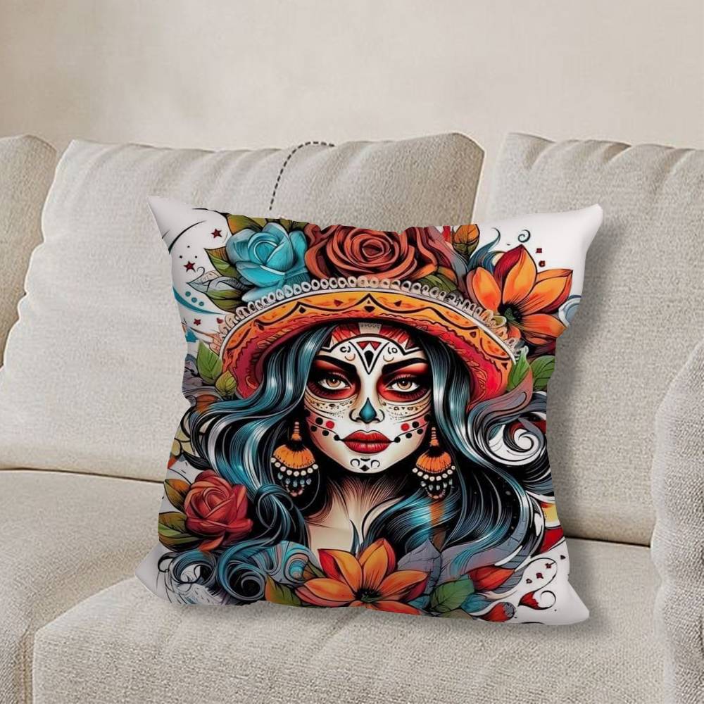 S-Skull Girl Catrina R-RoseS Pillow Case Pillow Case Living Room Sofa Cushion Cover Suitable For Home Bedroom Room Decoration