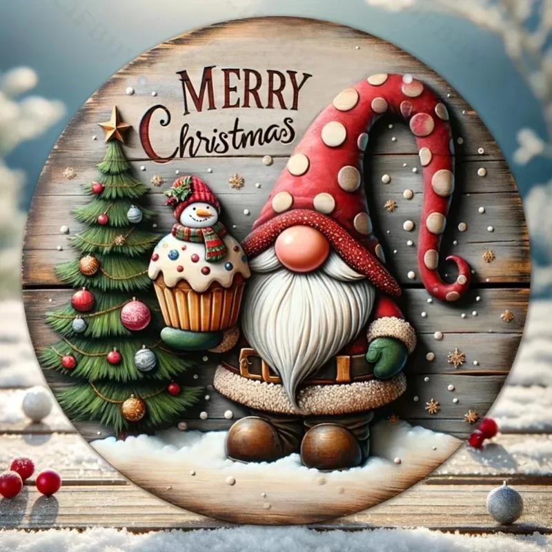 1pc Merry Christmas Wooden Sign Decor with Gnome And Candy Cane Design for Home Wall/Door Hanging Plaque