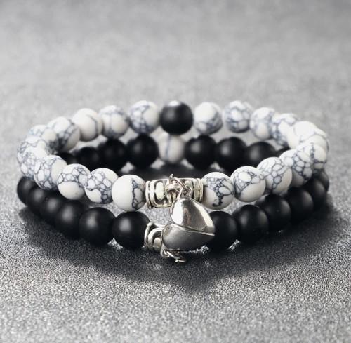 Hot Sale 2Pcs/Set Beads Bracelet For Lovers Natural Stone Distance Heart Magnet Couple Bracelets Friendship Fashion Jewelry Gift