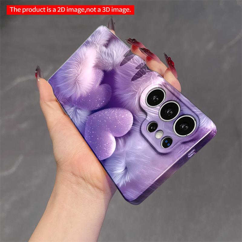 2DFlat Samsung phone case Purple Glitter Hearts on Fluffy Fur Background Applicable to Galaxy S22 S23 S24 S25ULTRA S26 A12 A13 A14 A15 A16