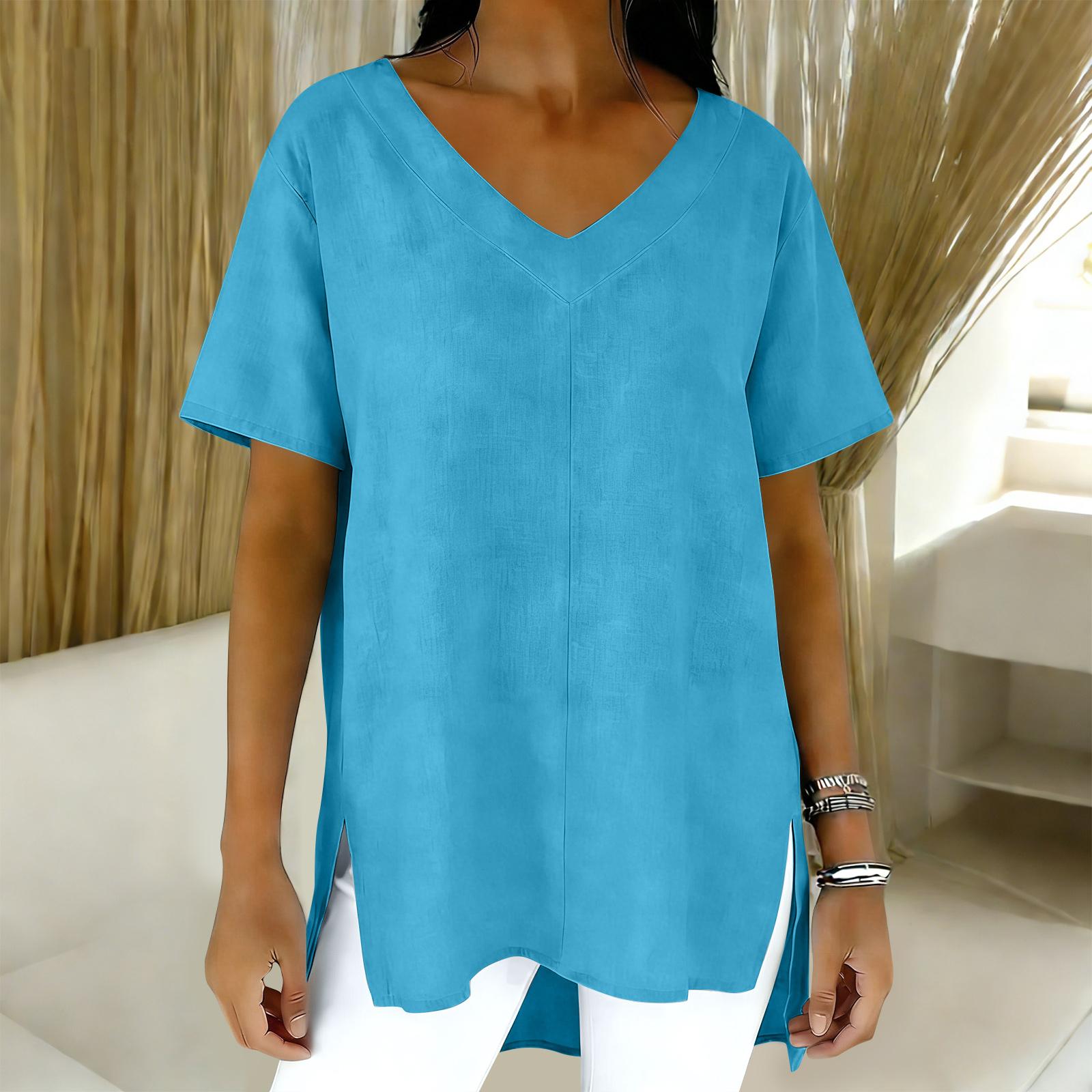 

Женская мода повседневный короткий рукав цветочный принт топ S синий