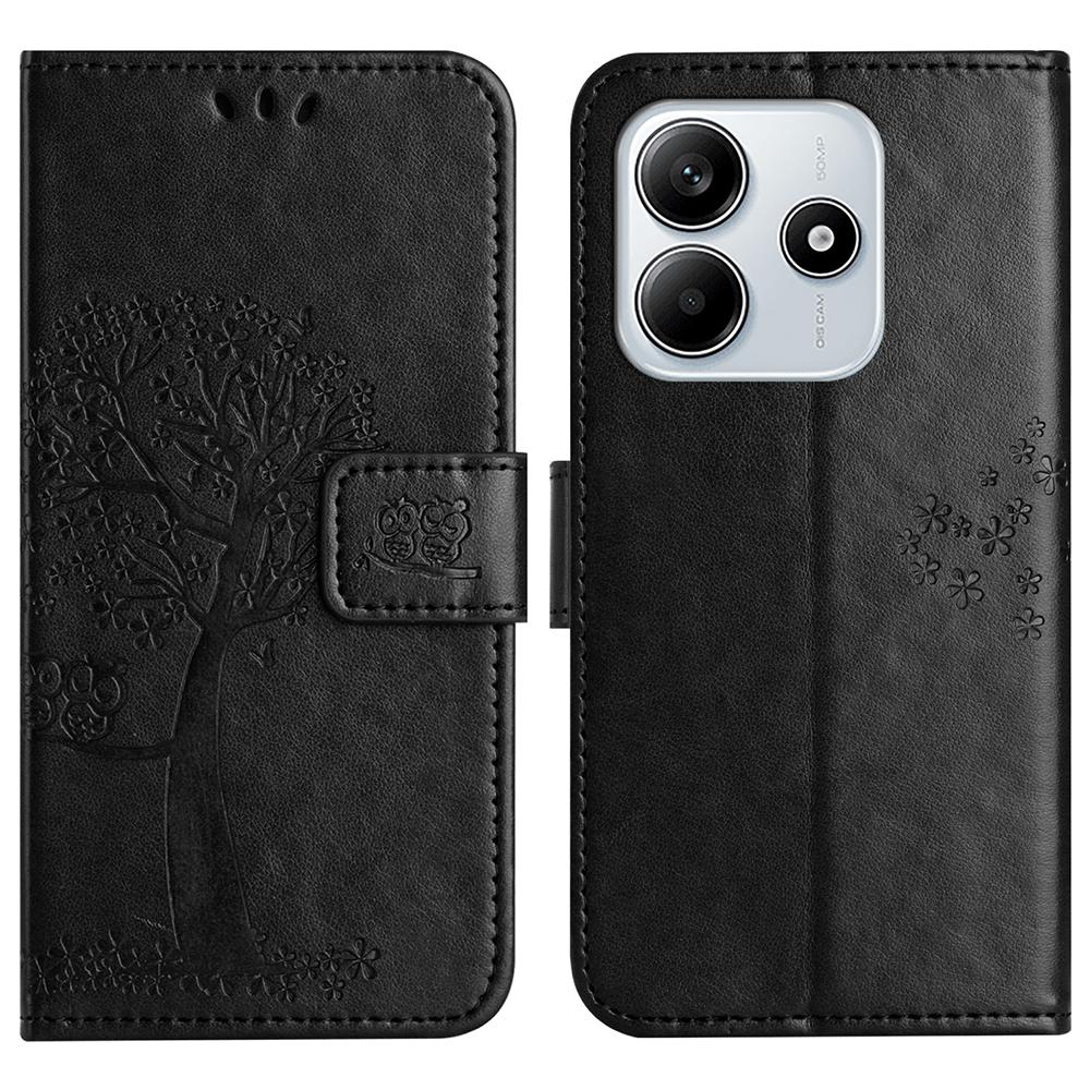 For Xiaomi Redmi Note 14 5G Case PU Leather Owl Tree Imprinted Wallet Phone Cover