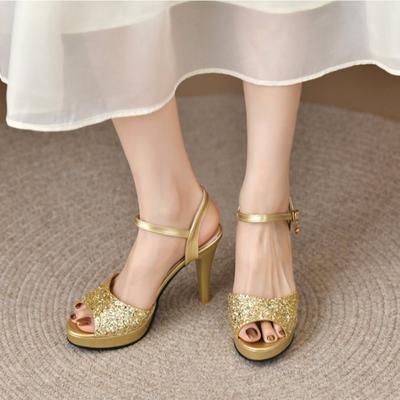Fashion Gold Platform Sandals Women 2025 New High Heels Women Wedding Shoes Fashion Peep Toe Sandalias De Mujer