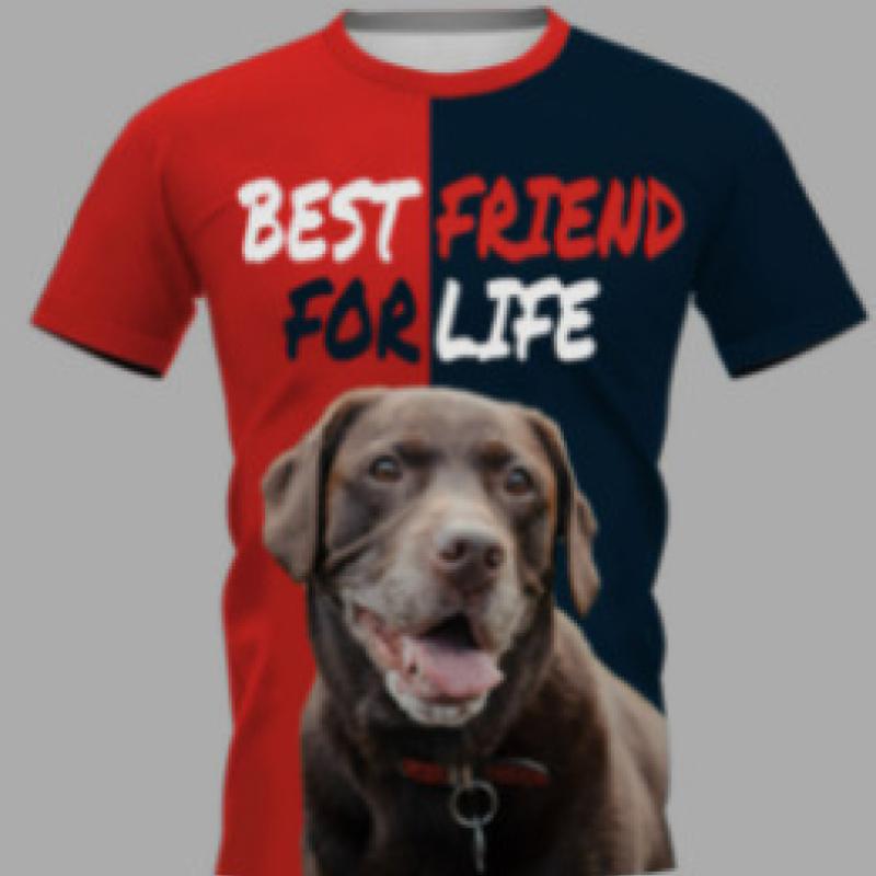 Reduceri de primăvară fierbinte de vară europeni și americani tricou bărbați modă creativă câine animal imprimeu digital 3D gât rotund scurt S