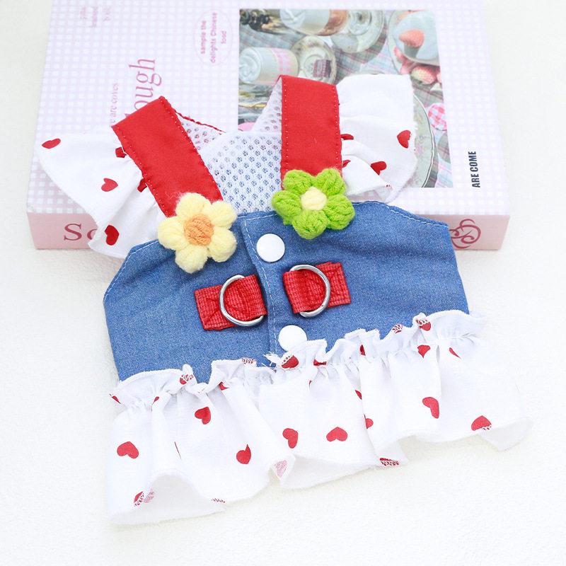 Denim Teddy Bichon Puppy Clothes for Small Dogs - Cute Leashed Harness, Autumn/Spring Style