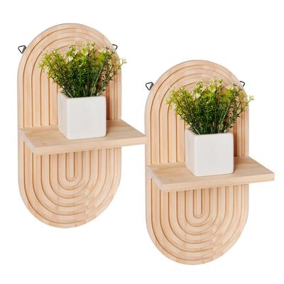 Raft oval din lemn de pin, montat pe perete, stil boem | Suport suspendat boho cu un singur nivel