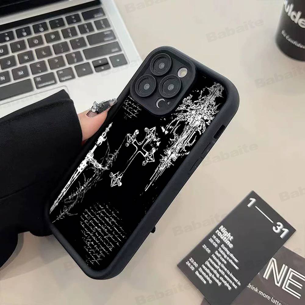 Gothic Cyber Sigil Cross Phone Case For iPhone 17 16 15 14 13 12 11 Pro Max 16E Plus INS Soft Cover