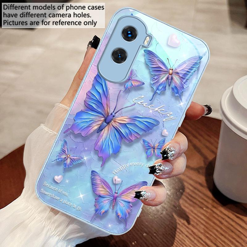 Gradient Colored Butterfly For Honor 200 90 8X 9X Pro Lite P50 P40 Nova 10 11i P60 Magic4 6 Mate 20 50 Tempered Glass Phone Case