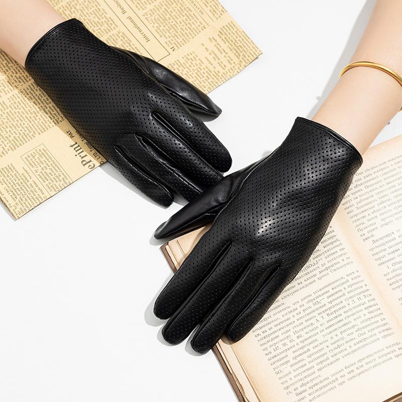 Men's and Women's Sheepskin Genuine Leather Gloves Couple Honeycomb Gloves Simple and Warm In Winter Fashionable for Cycling and Commuting