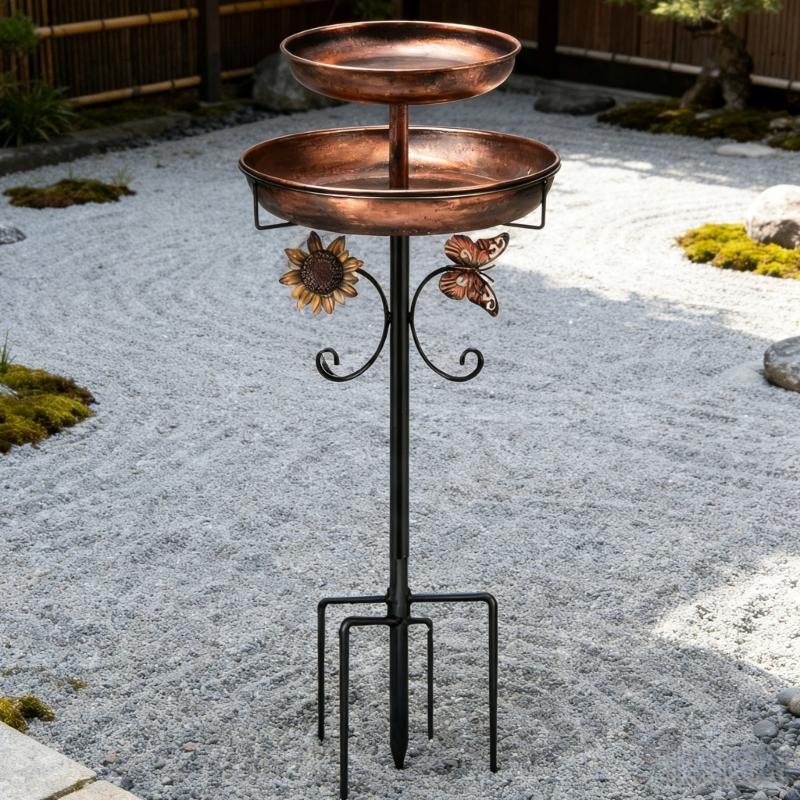 Metal Garden Bird Bath Feeder Wear Resistant Construction Five Foot Stand for Enhances Stability Easy to Cleaning
