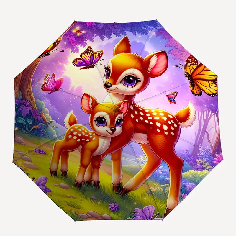 1pc Enchanted Forest with Deer and Butterflies Umbrella with Plastic Handle, Suitable for All Seasons Outdoor PT399