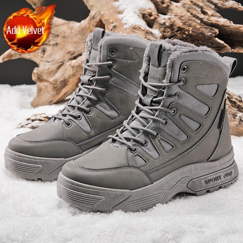 Outdoor Men's Lace Up Snow Boots Workwear Design Fleece Lined Thickened Cold Resistant 40℃ Below Shearling Lined Winter Footwear
