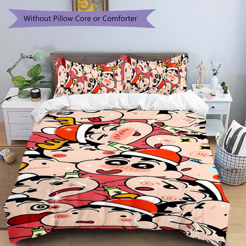 3pcs Crayon Shin-chan pattern bedding set duvet cover set includes duvet cover &pillowcases,perfect all season bedroom decoration&gift