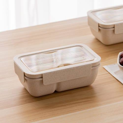 Leak-Resistant Bento Box for Men and Women, 850ml, Made with Straw Fiber, Easy To Wash, Includes Cutlery, Perfect for Commuting To Work or School (Whe